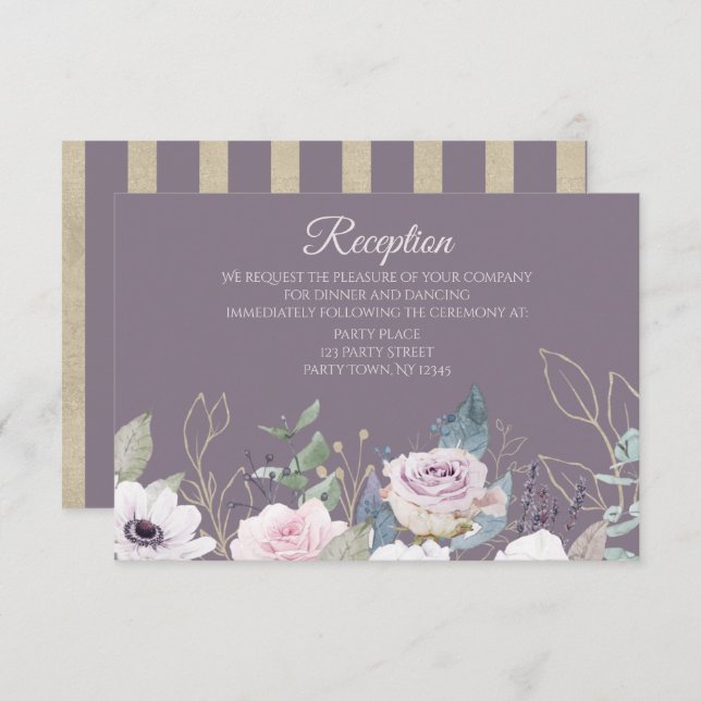 Convite Placa de Recepção de Aquarela Dourada Violet Rosa (Frente/Verso)