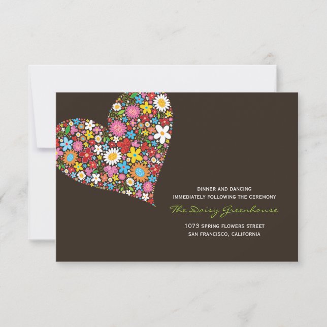 Convite Placa de Recepção de casamento Cardíaca das Flores (Frente)