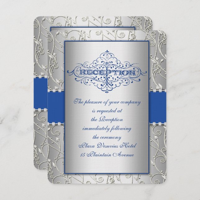 Convite Placa de Recepção de casamento de espiral azul e p (Frente/Verso)