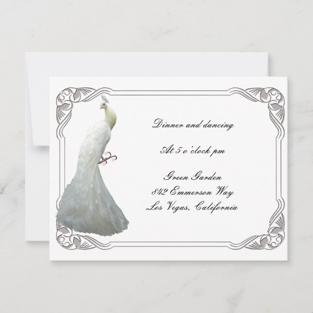 Convite Placa de Recepção de casamento de Peacock Branco P (Frente)