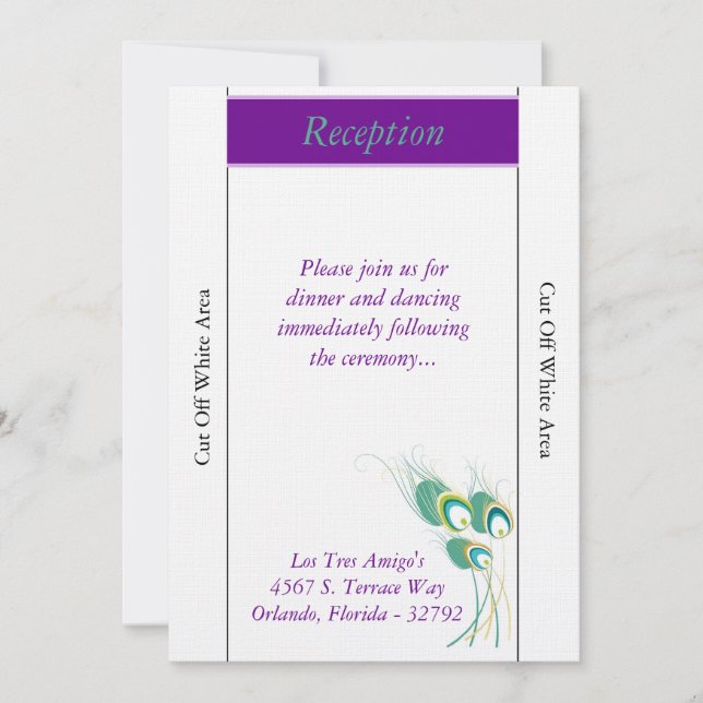 Convite Placa de Recepção de casamento de Peacock Roxo Mod (Frente)