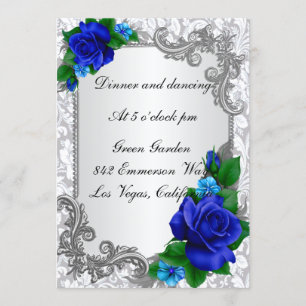 Convite Placa de Recepção de casamento Elegante Blue Rosa