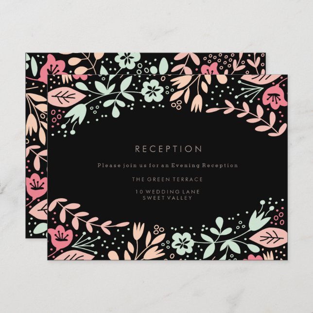 Convite Placa de Recepção de casamento Floral Moderna Pret (Frente/Verso)