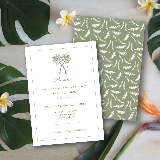 Convite Placa de Recepção de casamento Tropical de Palmeir (Knotted Palm Trees Tropical / Destination Wedding Reception Enclosure Card @ fatfatin_blue_knot)
