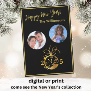 Convite Placa de Relógio de Fotografias do Feliz ano novo 