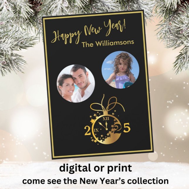 Convite Placa de Relógio de Fotografias do Feliz ano novo  (Criador carregado)
