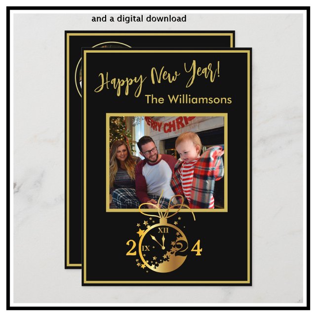 Convite Placa de Relógio de Fotografias do Feliz ano novo  (Criador carregado)