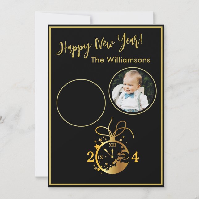 Convite Placa de Relógio de Fotografias do Feliz ano novo  (Frente)
