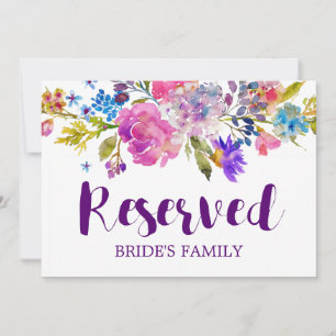 Convite Placa de "Reservado" de Casamento com Flores Roxas