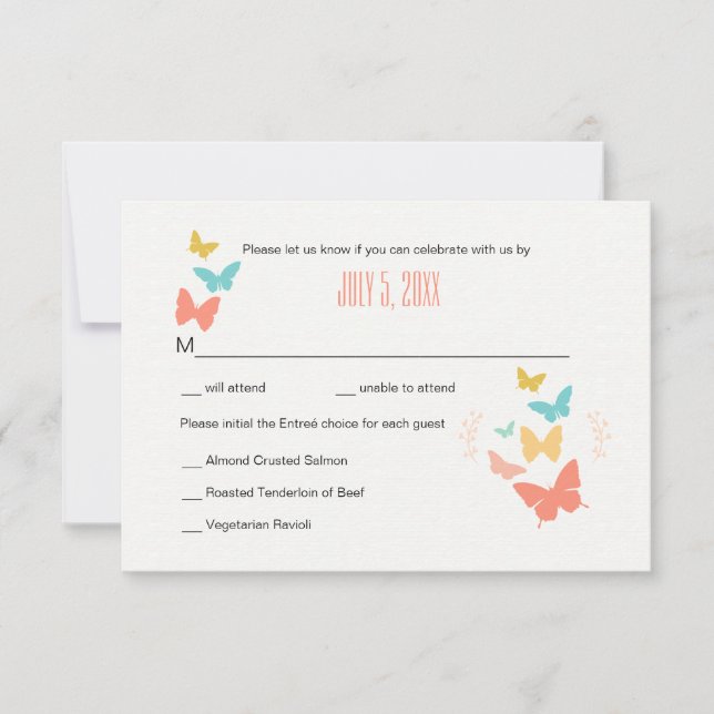 Convite Placa de resposta à Canvas borboleta (Frente)