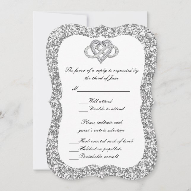 Convite Placa de Resposta Cardíaca Infinita à Glitter Silv (Frente)