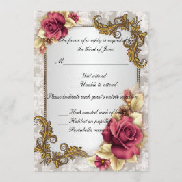 Convite Placa de Resposta do Rosa vermelha Elegante