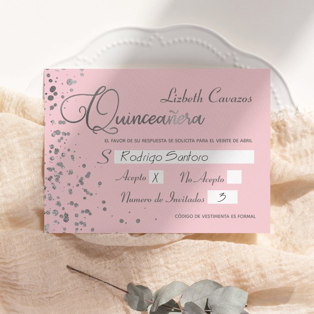 Convite Placa de Resposta Espanhola RSVP Quinceanera Rosa (Criador carregado)