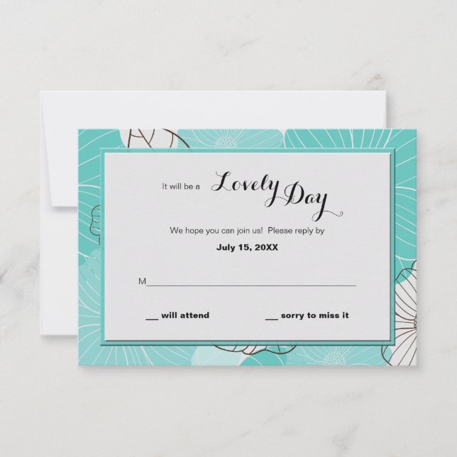 Convite Placa de Resposta Floral Teal (Frente)