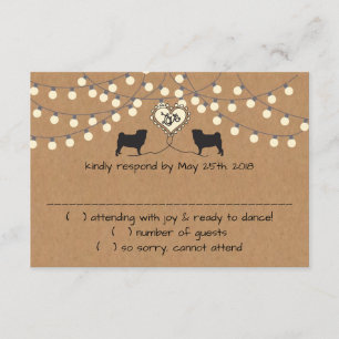 Convite Placa de Resposta Pugs com Luzes de Festa