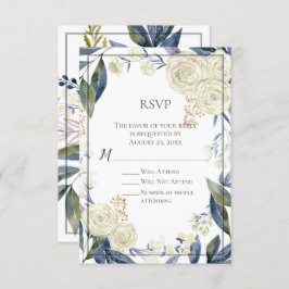 Convite Placa de Resposta RSVP de Flor Azul Elegante