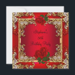 Convite Placa de Rosa vermelha Dourada Elegante 50ª Festa<br><div class="desc">Elegante 50th 50 Festa de aniversário Dourada Convite Floral Todas as Ocasiões Festa 21ruas,  30,  40th,  50th,  60th,  com</div>