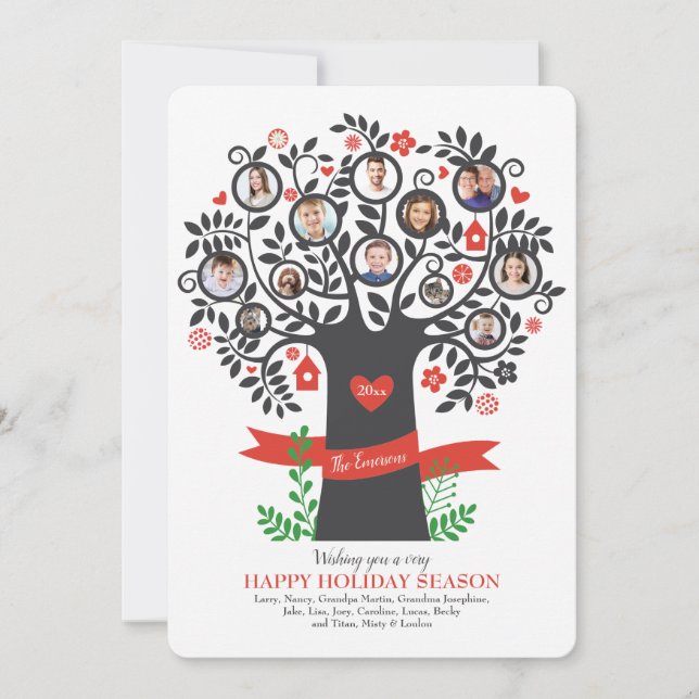 Convite Placa de Saudação de Fotos da Árvore Familiar 8+ (Frente)