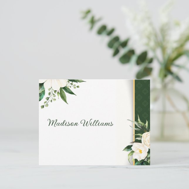 Convite Placa de Segurança Dourada de Faixa Flores Brancas (Em pé/Frente)