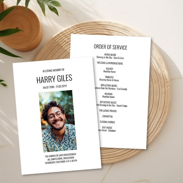 Convite Placa de Serviço de Foto Retrato Funeral (Order of Service Funeral or Memorial Program with photo by Darling & May)