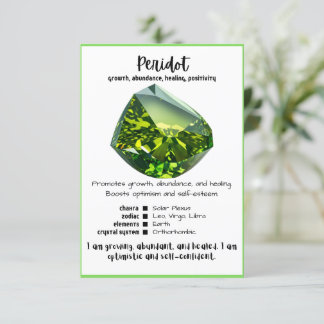 Convite Placa de Significado de Cristal Peridot