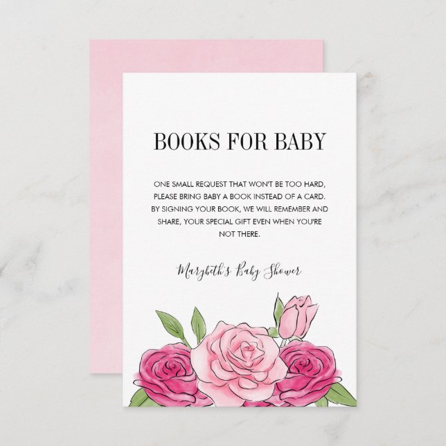 Convite Placa de Solicitação de Chá de fraldas de Rosa de  (Frente/Verso)