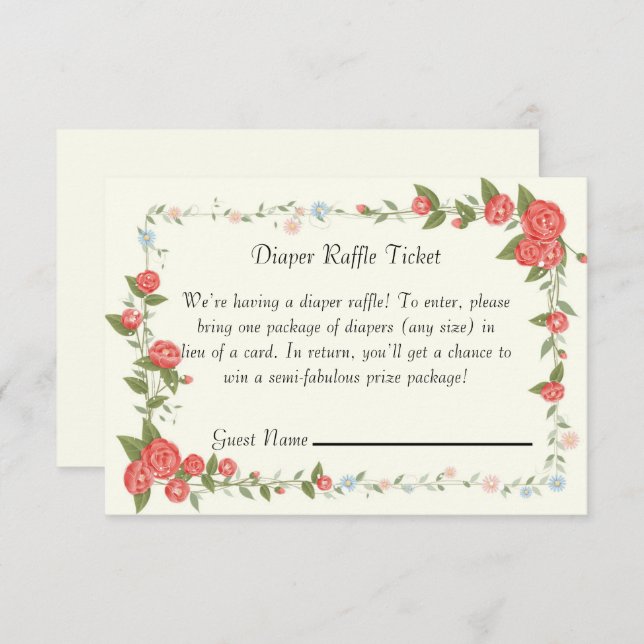 Convite Placa de Tíquete de Fralda de chá de fraldas Flora (Frente/Verso)
