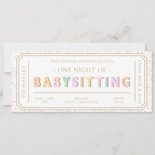 Convite Placa de Voucher Dot Babysitting Pastel