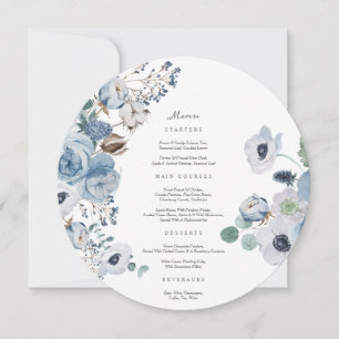 Convite Placa do menu círculo Misty Blues Rosas Anemones