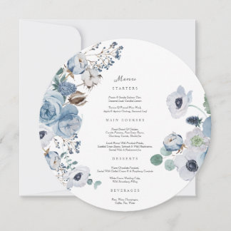 Convite Placa do menu círculo Misty Blues Rosas Anemones