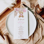 Convite Placa do Menu do Urso Dusty Pink Boho<br><div class="desc">Estes bonitos cartões de menu irão adicionar um toque perfeito à sua ocasião especial. O esquema de cores azul, castanho e bege torna este design perfeito para um chá de fraldas feminino. Personalize cada cartão com seus detalhes e, se quiser reorganizar o estilo e posicionamento do texto, pressione o botão...</div>