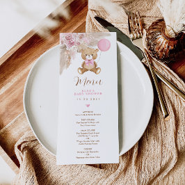 Convite Placa do Menu do Urso Dusty Pink Boho