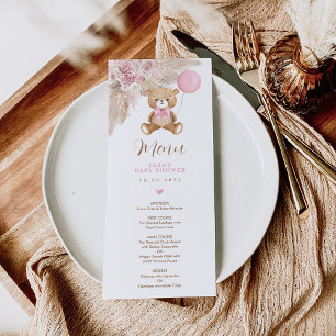 Convite Placa do Menu do Urso Dusty Pink Boho