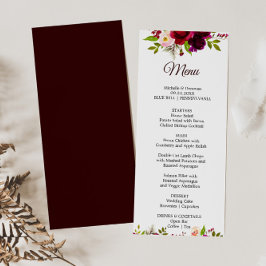 Convite Placa do Menu Janto Floral Simples Burgundy