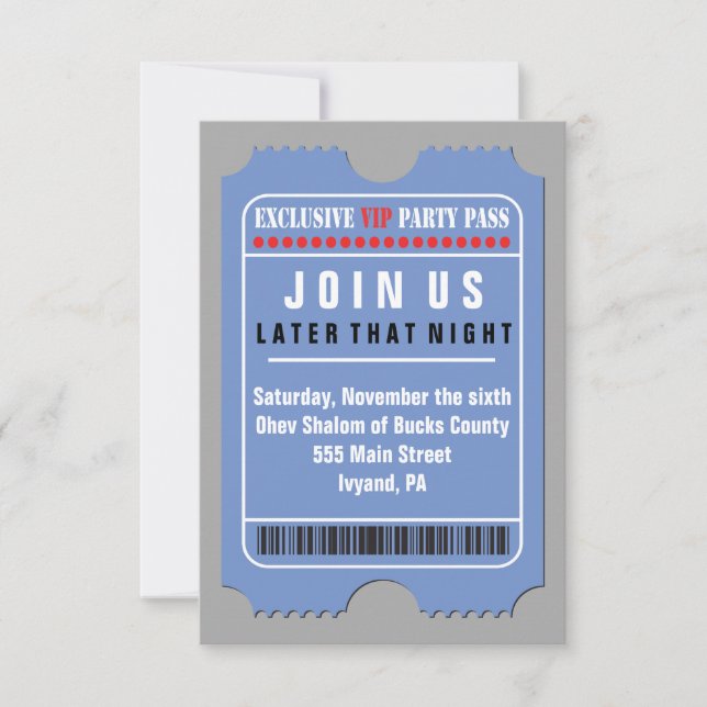 Convite Placa do Partido Bat Mitzvah do Bar PASS VIP DE TO (Frente)