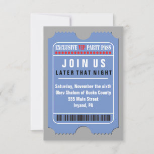 Convite Placa do Partido Bat Mitzvah do Bar PASS VIP DE TO