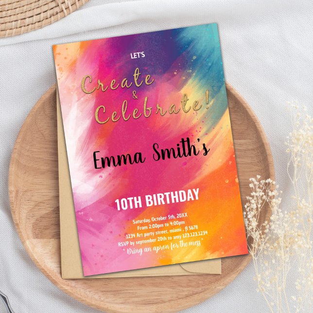 Convite Placa do Partido de Arte para Crianças Editáveis c (Paint Birthday Invitations)