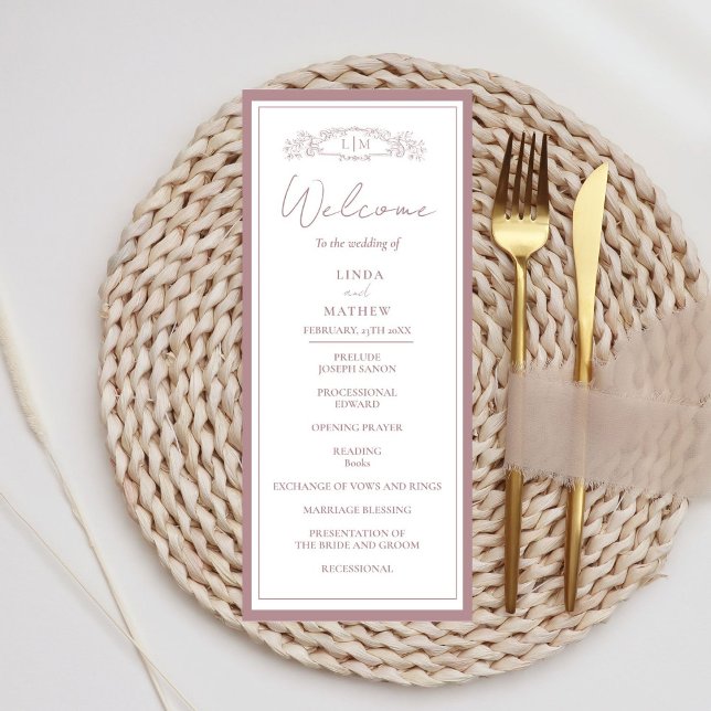 Convite Placa do Programa de Casamento de Rosa botânico ch (Criador carregado)