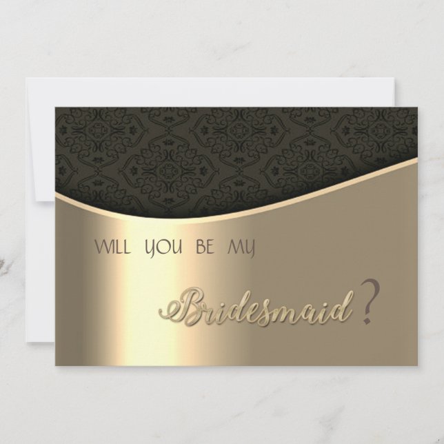 Convite Placa Dourada Bridesmaid Elegante Black Damask (Frente)