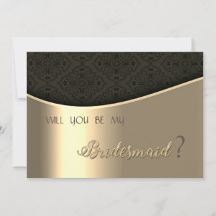 Convite Placa Dourada Bridesmaid Elegante Black Damask