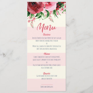 Convite Placa Floral de Menu do Chá de fraldas