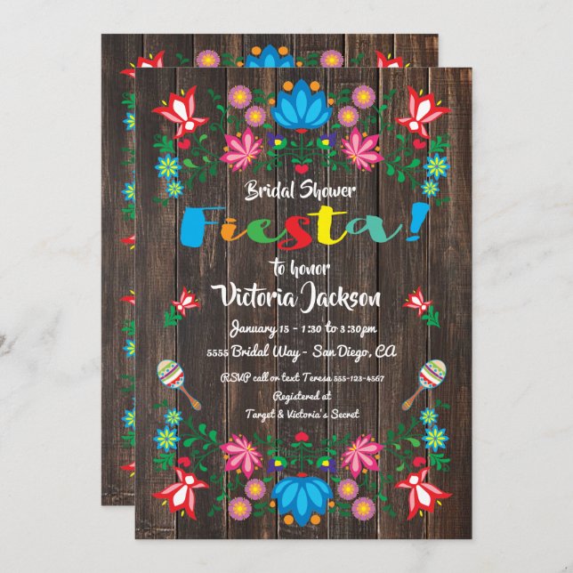 Convite Placa Folkart do Chá de panela Fiesta Mexicano (Frente/Verso)