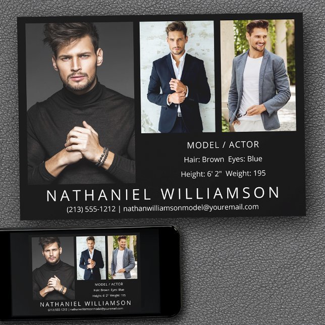 Convite Placa Fotográfica Comp do Ator 3 do Modelo Modern  (Customize to change background color, text size, style or to add more photos to back of card.)