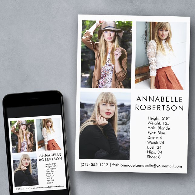 Convite Placa Fotográfica Comp do Ator 3 do Modelo Moderno (Customize to change background color, text size, style or to add more photos to back of card.)