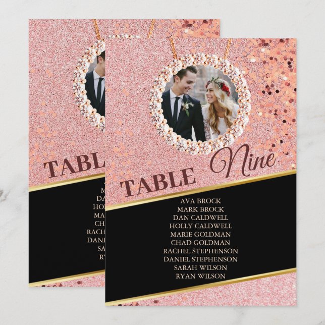 Convite Placa Gráfico de Fotografia Dourada Elegante Rosa (Frente/Verso)