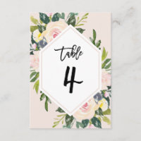 Placa numérica da Mesa 4 com Blush Floral