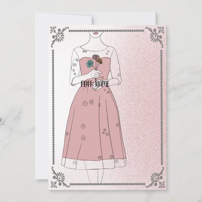 Convite Placa Personalizada de Chá de panela Rosa Espelho  (Frente)