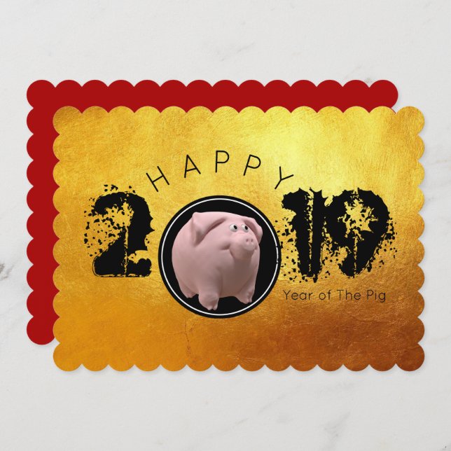 Convite Placa plana 3D original para o ano PIg 2019 (Frente/Verso)
