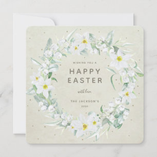 Convite Placa plana do Felz pascoa Floral Beige+White