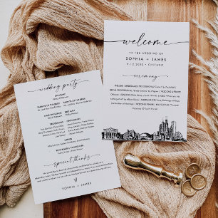 Convite Placa Plana do Programa de Casamento Skyline de Ch